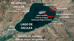 Mapa del lago de Galilea.