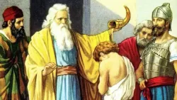 Samuel unge a David, nombrándolo nuevo rey sobre los israelitas.